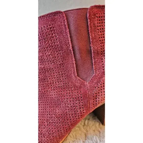 Toms Women's Majorca Peep Toe Zip-Up Booties Wine‎ Burgundy Size 8.5 - Picture 3 of 6